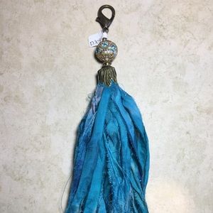 Purse charm handmade teal turquoise silk tassel bead or pendant